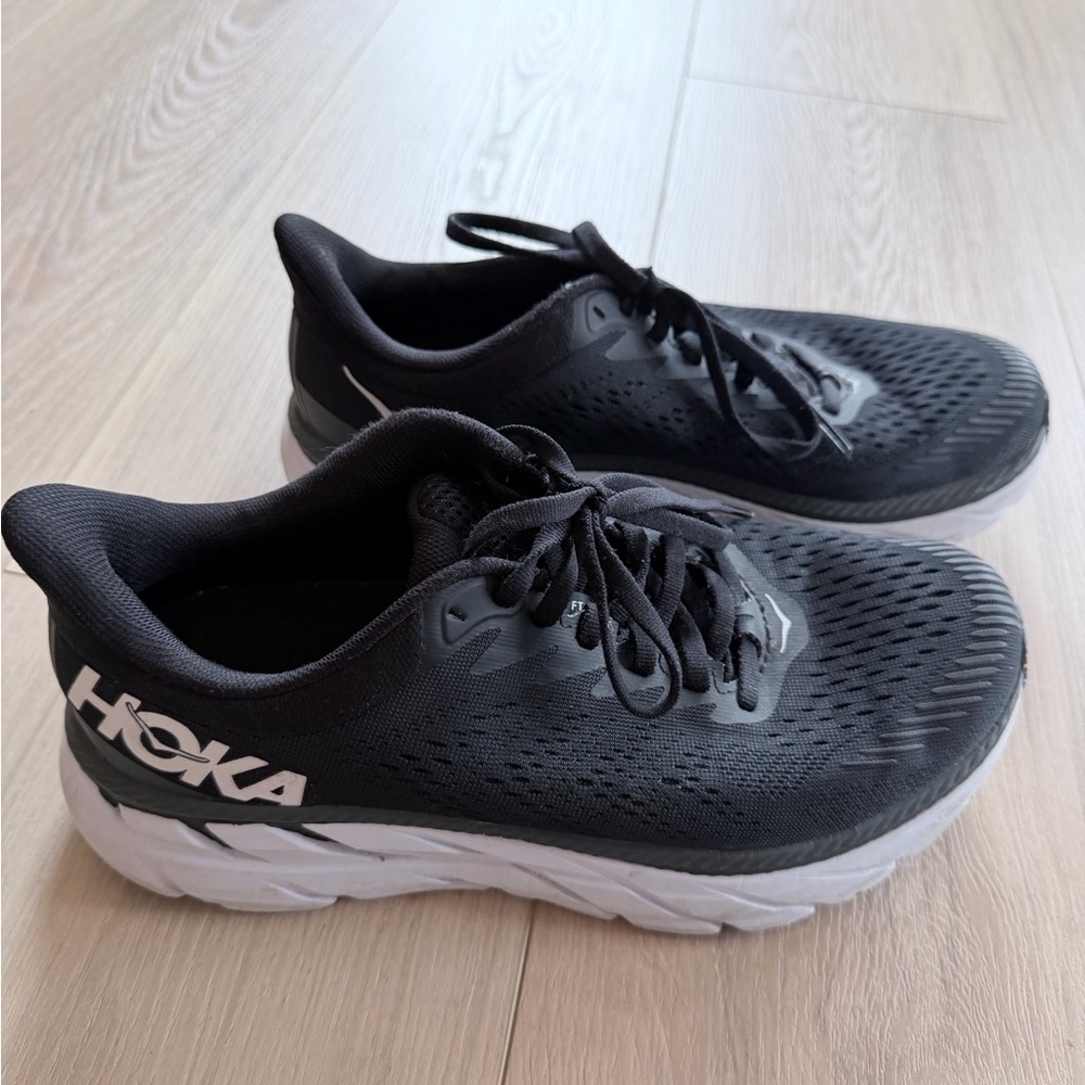Hoka Charcoal and White Athletic Shoes